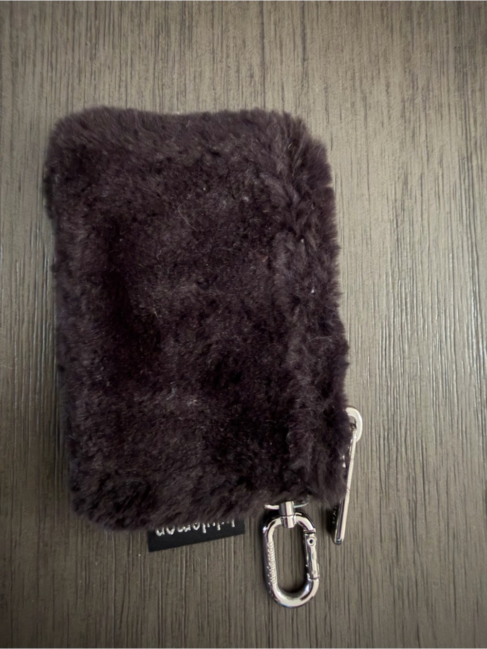 Lululemon Plush Faux Fur Key Pouch with Silver Clip - black